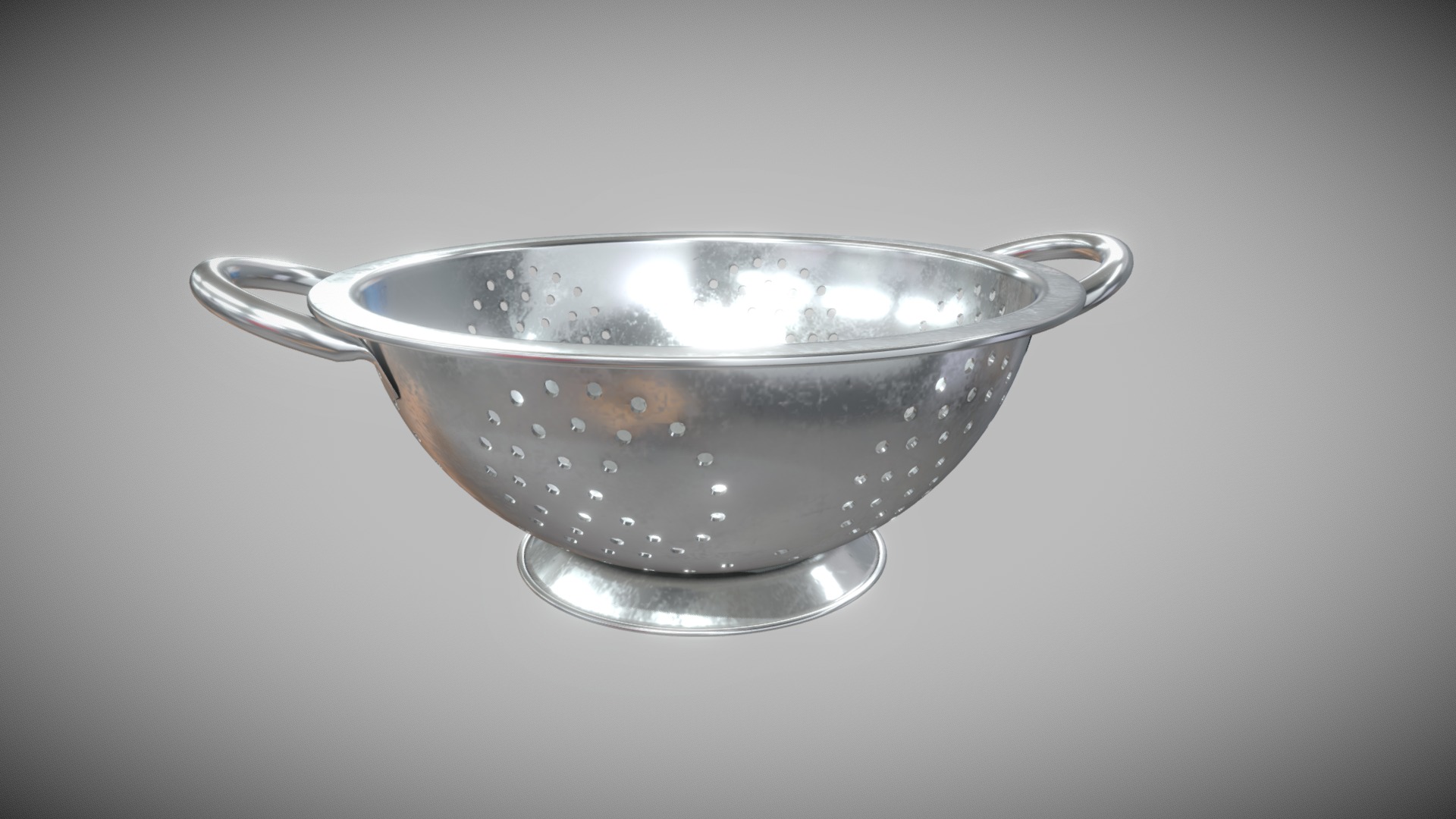3D model Colander - This is a 3D model of the Colander. The 3D model is about a silver bowl with a white substance.