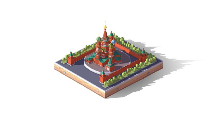 Cartoon Low Poly Kremlin Landmark 3D Model