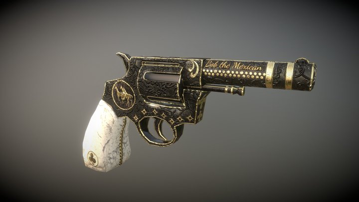 Gold Revolver low poly 3D Model