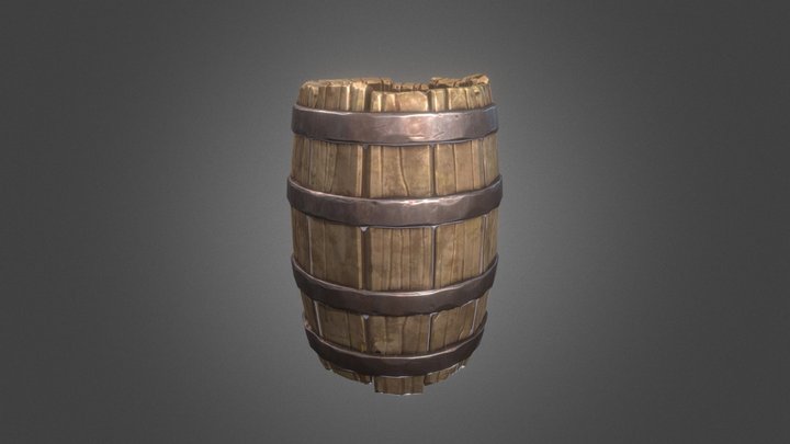 Stylized Wooden Barrel 3D Model