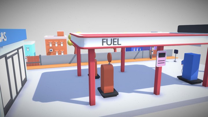 Petrol pump scene 3D Model