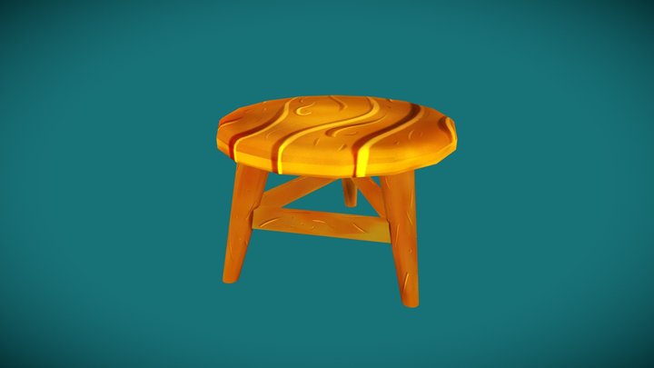 Low Poly, Stylized, 3-legged Stool 3D Model