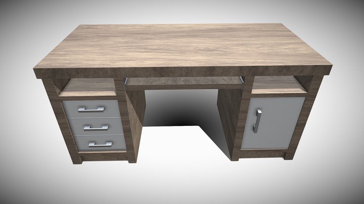 Light Wood Home Desk 3D Model