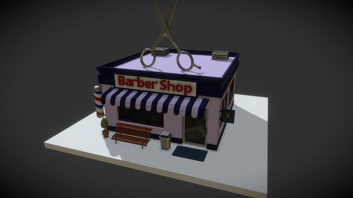 Low Poly Barber Shop 3D Model