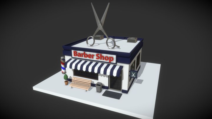 Low Poly Barber Shop 3D Model