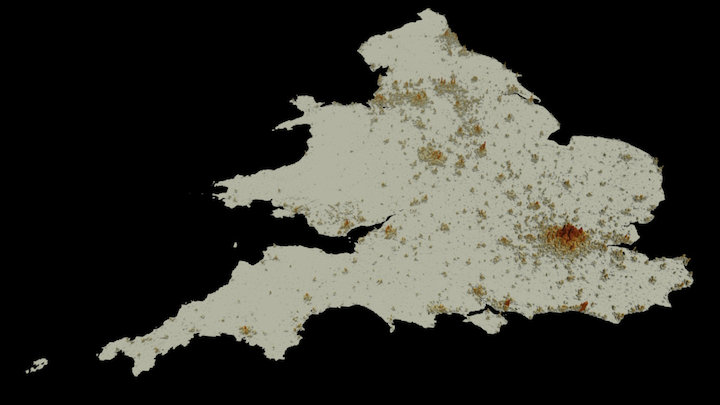 Population by 1km Grid England and Wales 3D Model