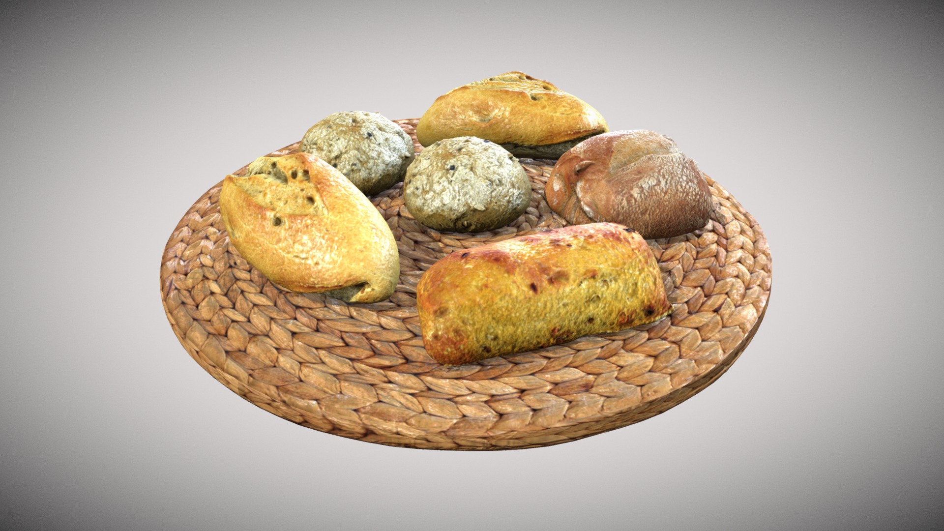 3D model Composition Bread on Table - This is a 3D model of the Composition Bread on Table. The 3D model is about a group of potatoes.