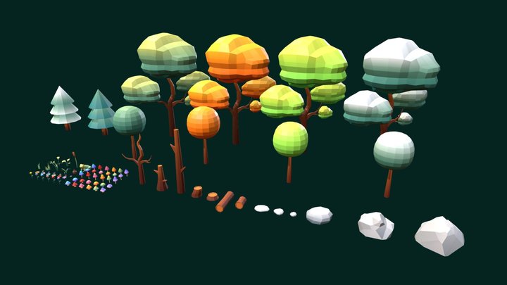 Stylized Low Poly Forest Set | Environment Props 3D Model