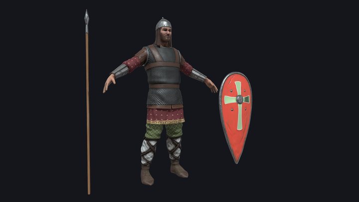 Knight with spear and shield 3D Model