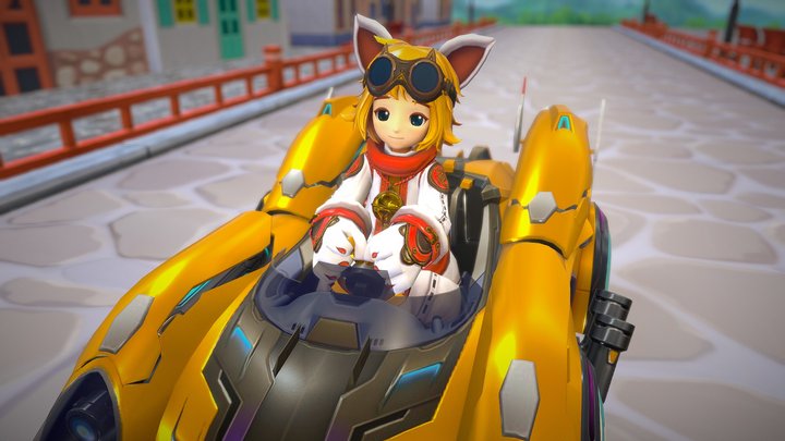 Maneki Neko Character and Son Goku Concept Car 3D Model