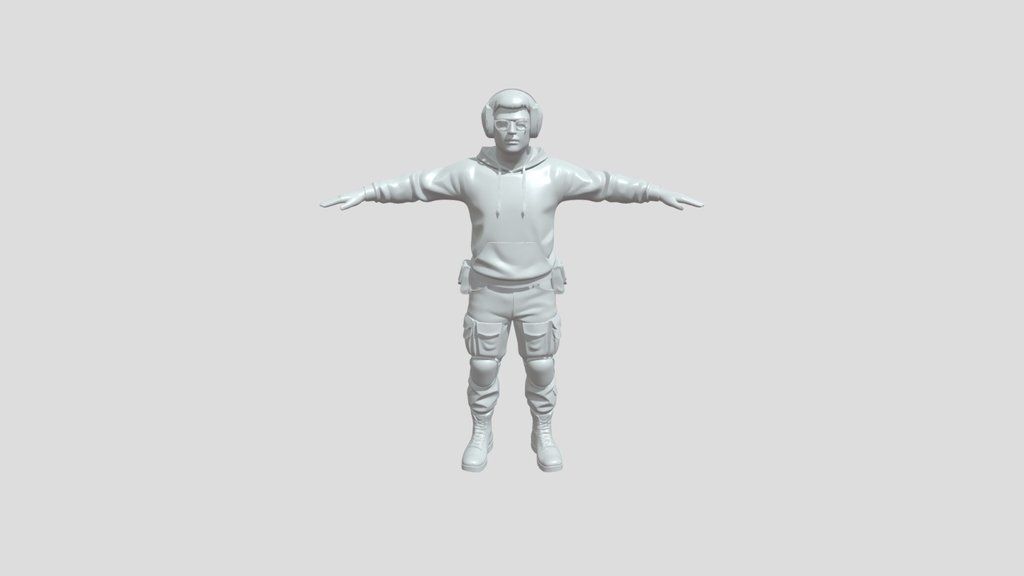 Full-body human character wearing red tactical