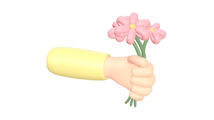 Hand with a bouquet of flowers / mano low poly 3D Model