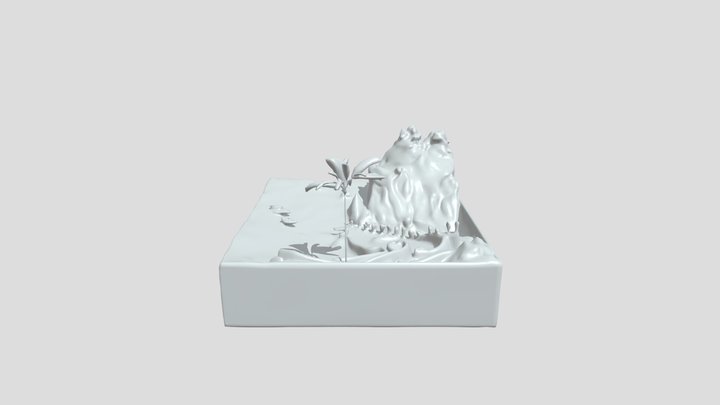 Miniature coastal cliff diorama with boats and