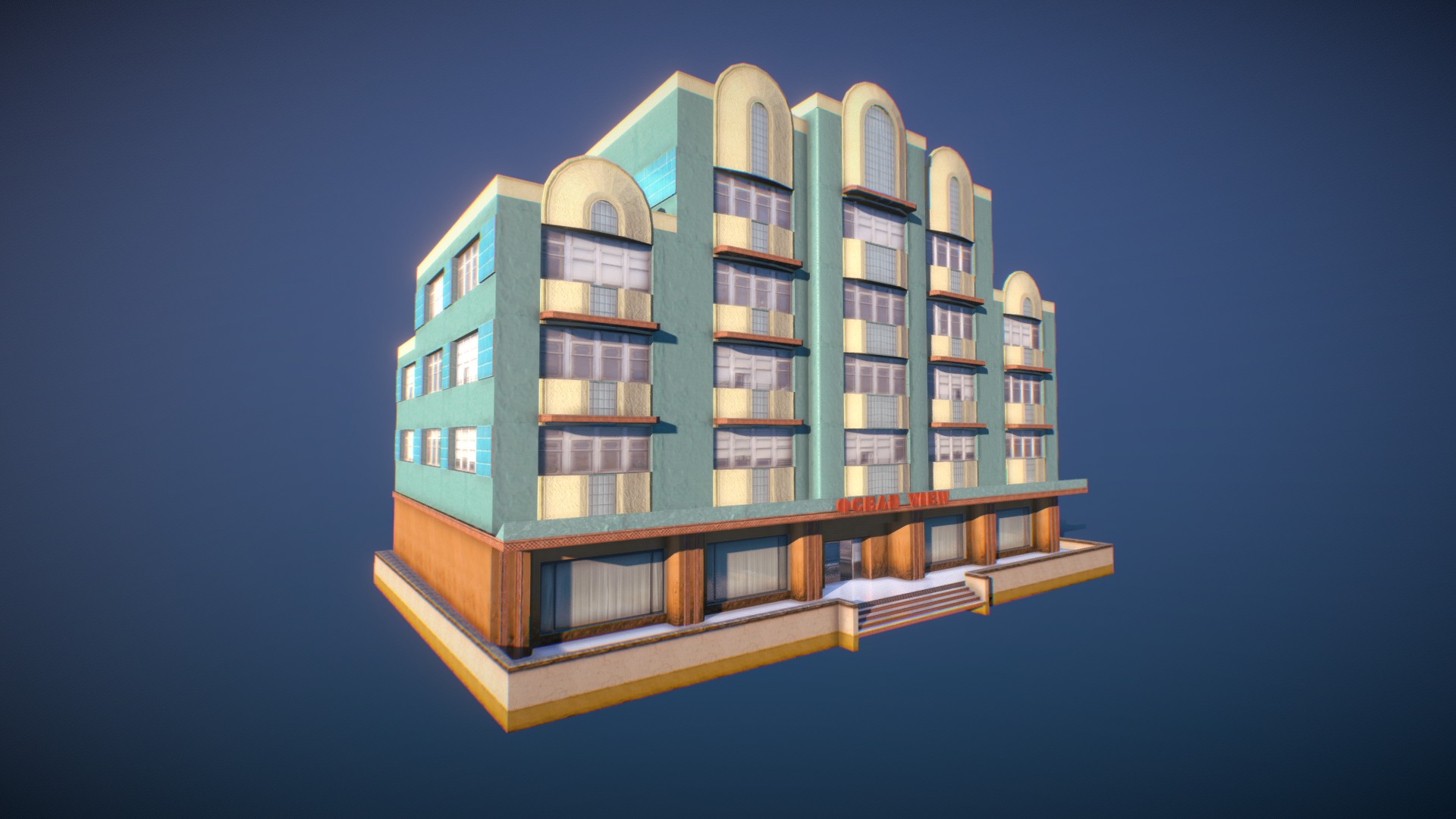 3D model Ocean View hotel (GTA Vice City) - This is a 3D model of the Ocean View hotel (GTA Vice City). The 3D model is about a building with a blue sky.