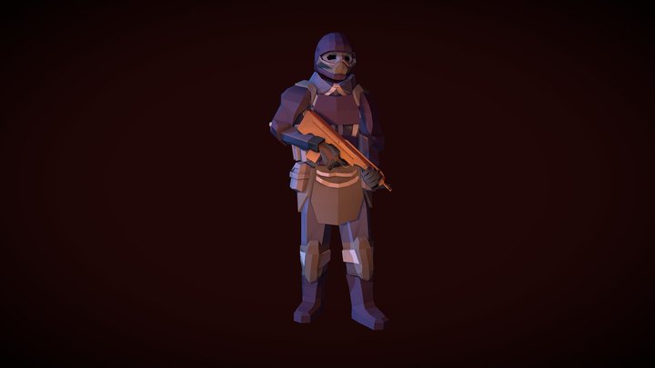 Low-poly Juggernaut soldier 2 (with weapon) 3D Model