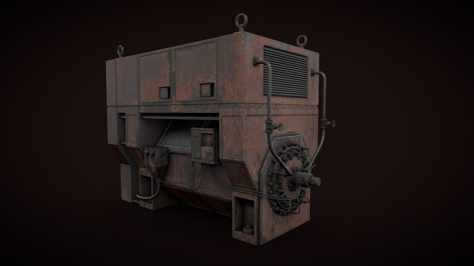 3D model Rusted machinery device - This is a 3D model of the Rusted machinery device. The 3D model is about a metal box with a metal frame.