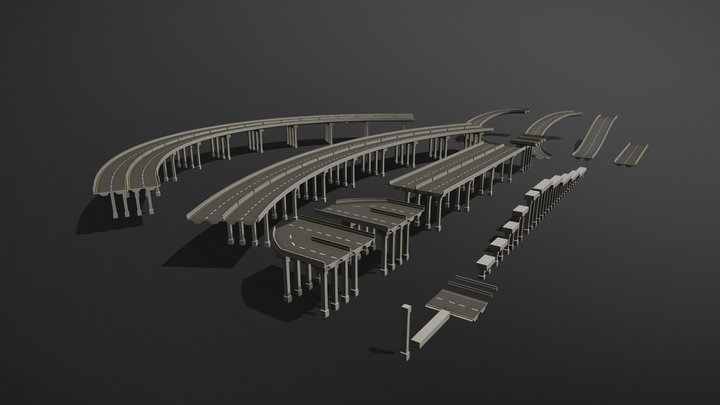 Modular Highway Overpass (low poly) 3D Model