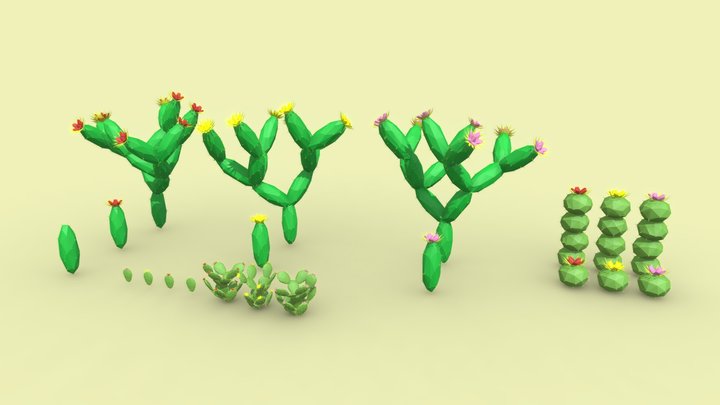 Low-Poly Cacti Asset Pack 3D Model