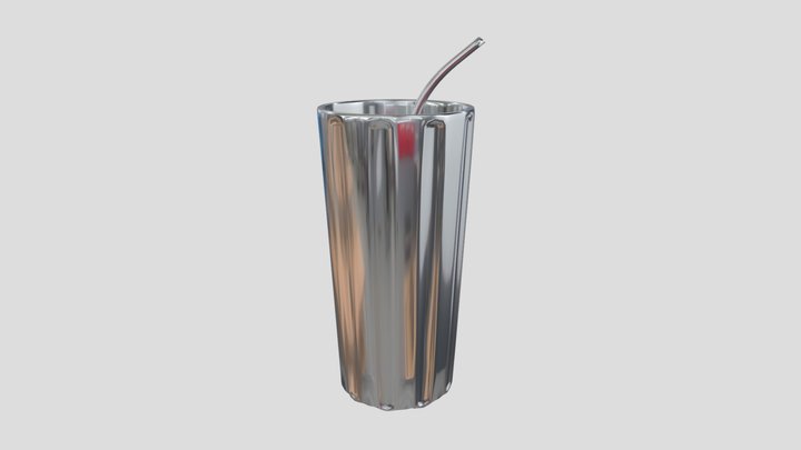 Metal milkshake cup and straw 3D Model