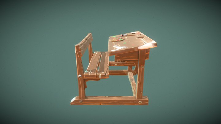 Stylized School Desk 3D Model