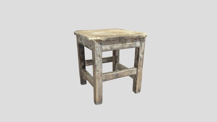 (OBJ格式)A Weathered Wooden Stool一把风化的木凳