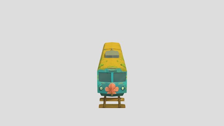 Colorful tropical-themed train on tracks 3D Model