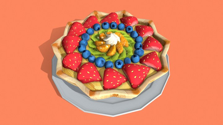 Hand Painted Fruit Tart 3D Model