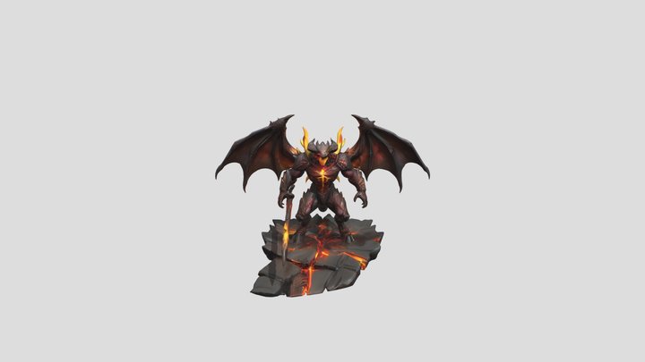 Fire demon with wings and sword 3D Model