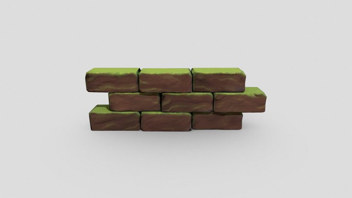 Wall Stones covered in Moss 3D Model