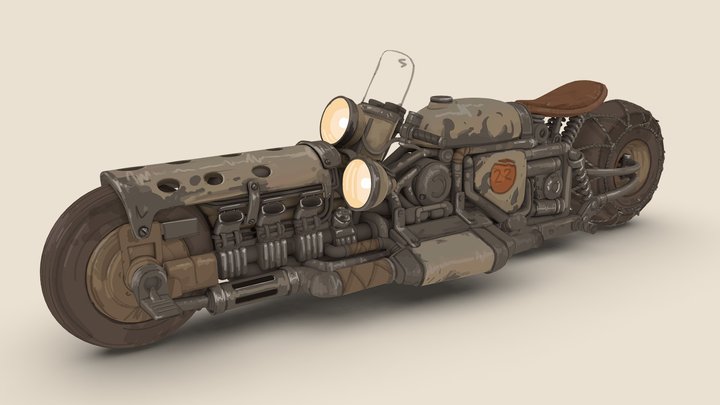 Dieselpunk Motorcycle 3D Model