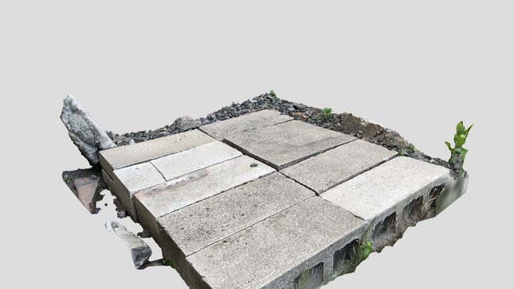 Cinder blocks in grass 3D Model