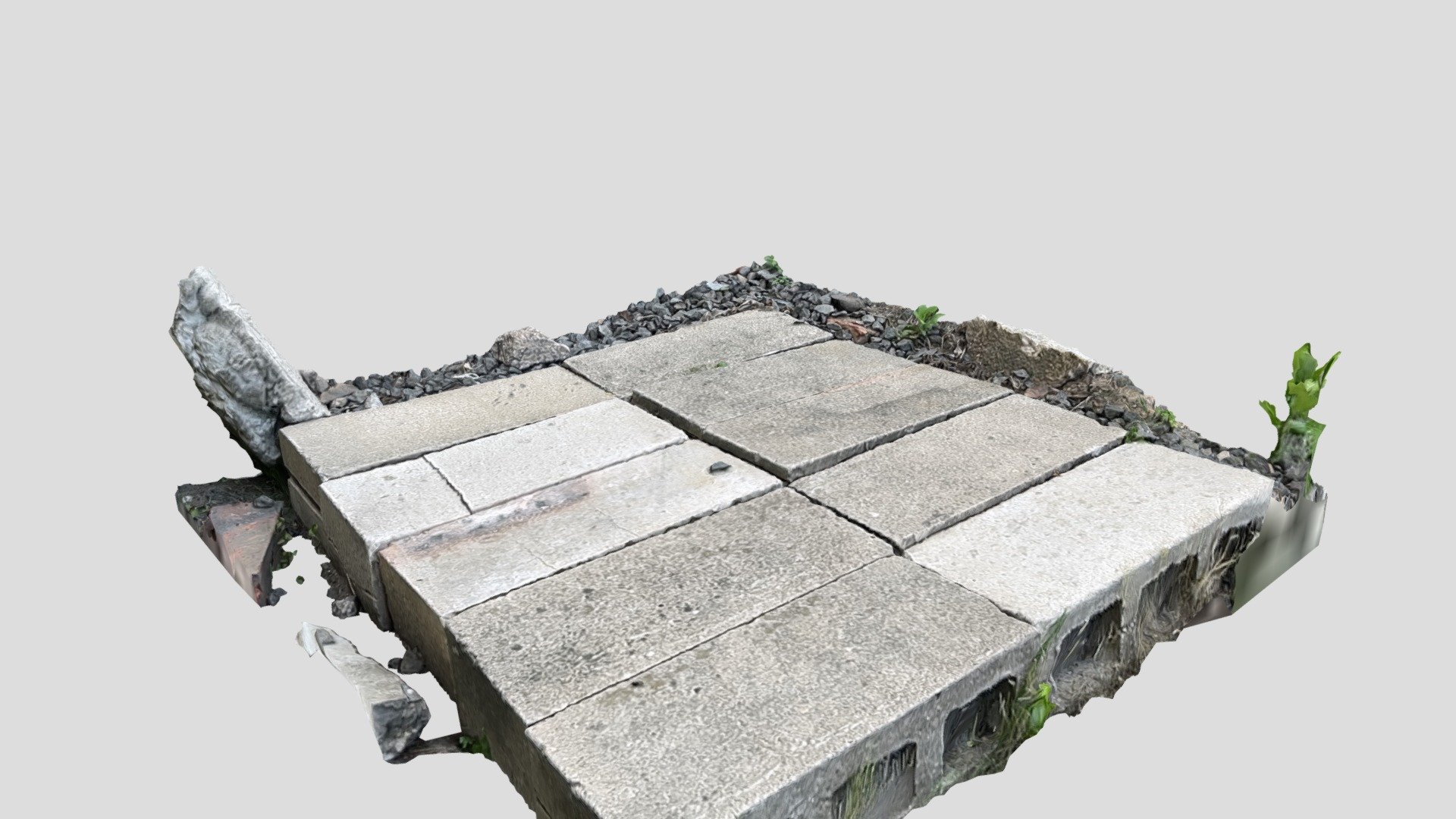 Cinder blocks in grass