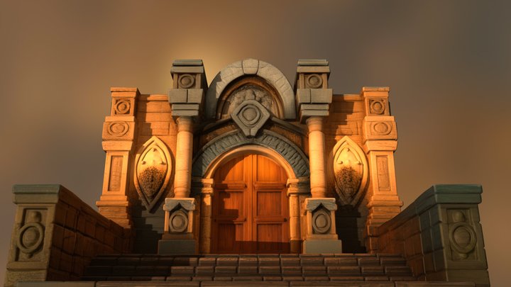 Ancient Temple Door Scene 3D Model