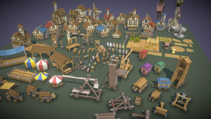 Simple Fantasy Village 3D Model