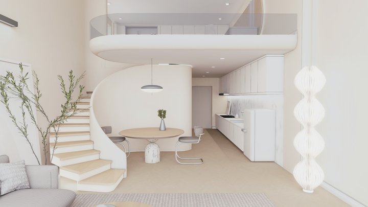 VR loft | Living room | Baked 3D Model