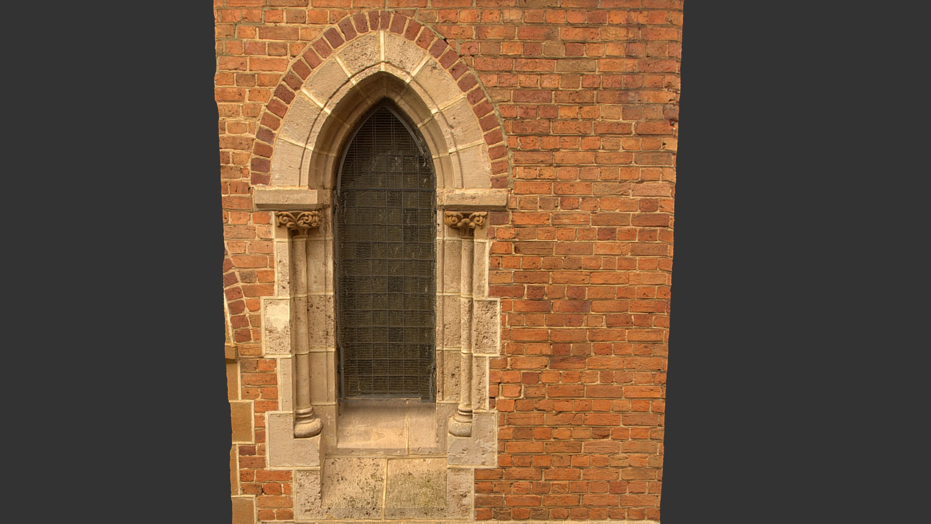 3D model Church door - This is a 3D model of the Church door. The 3D model is about a brick building with a large arched window.