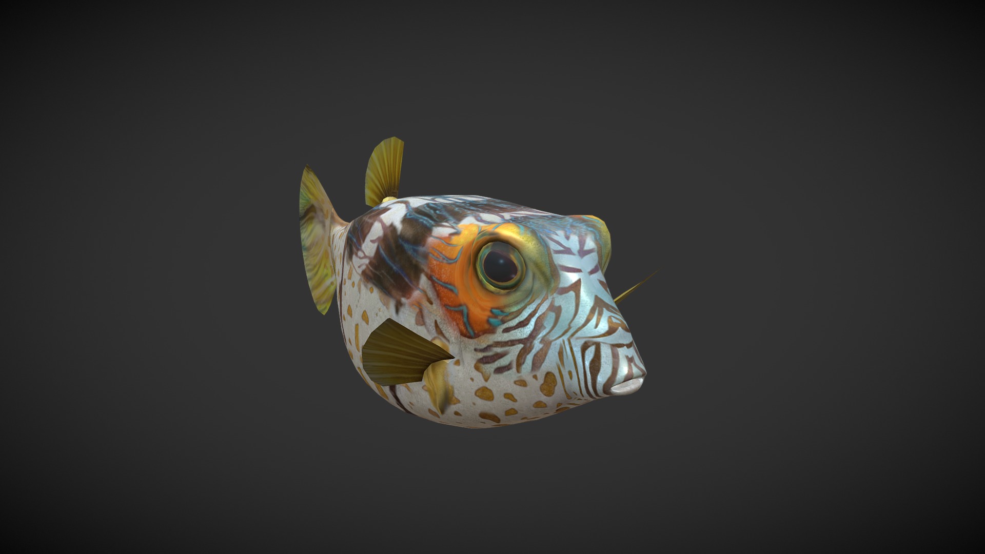 3D model Sharpnose Puffer - This is a 3D model of the Sharpnose Puffer. The 3D model is about a fish with a yellow and blue design.