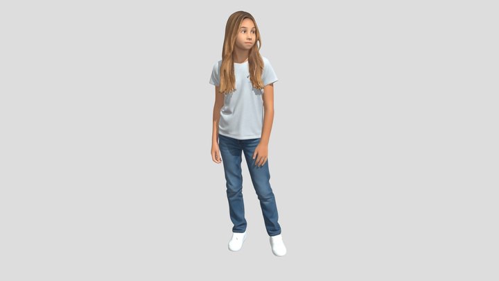 Young Girl In Gray T- Shirt And Jeans – Modèle 3D gratuit STL
