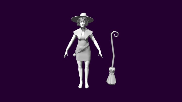 Low poly trick or treat witch with props 3D Model