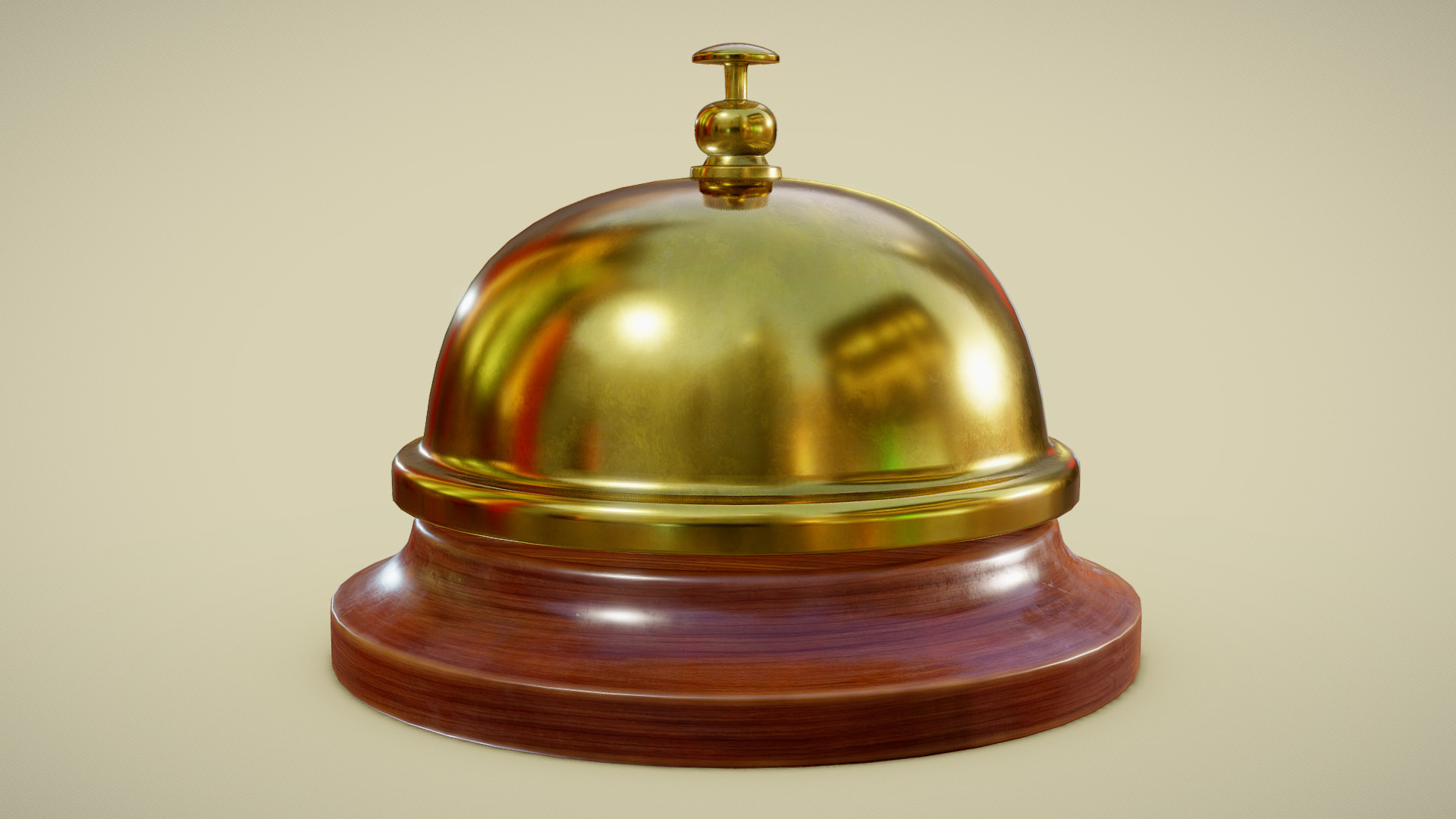 3D model Reception Bell - This is a 3D model of the Reception Bell. The 3D model is about a gold bell on a wooden surface.