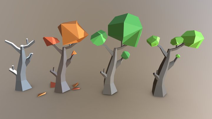 Low Poly Tree Four Seaison 3D Model