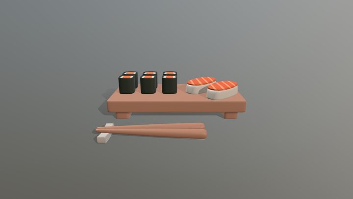 Stylized Sushi Geta Set 3D Model