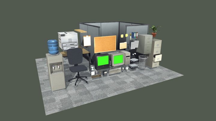 Low Poly Office Cubicle Assets 3D Model