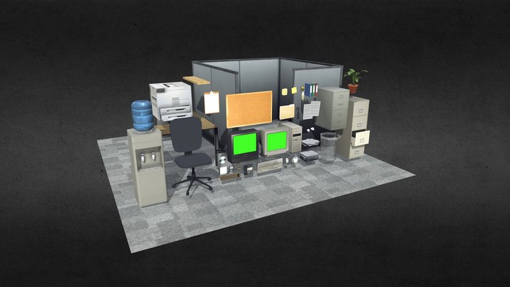 Low Poly Office Cubicle Assets 3D Model