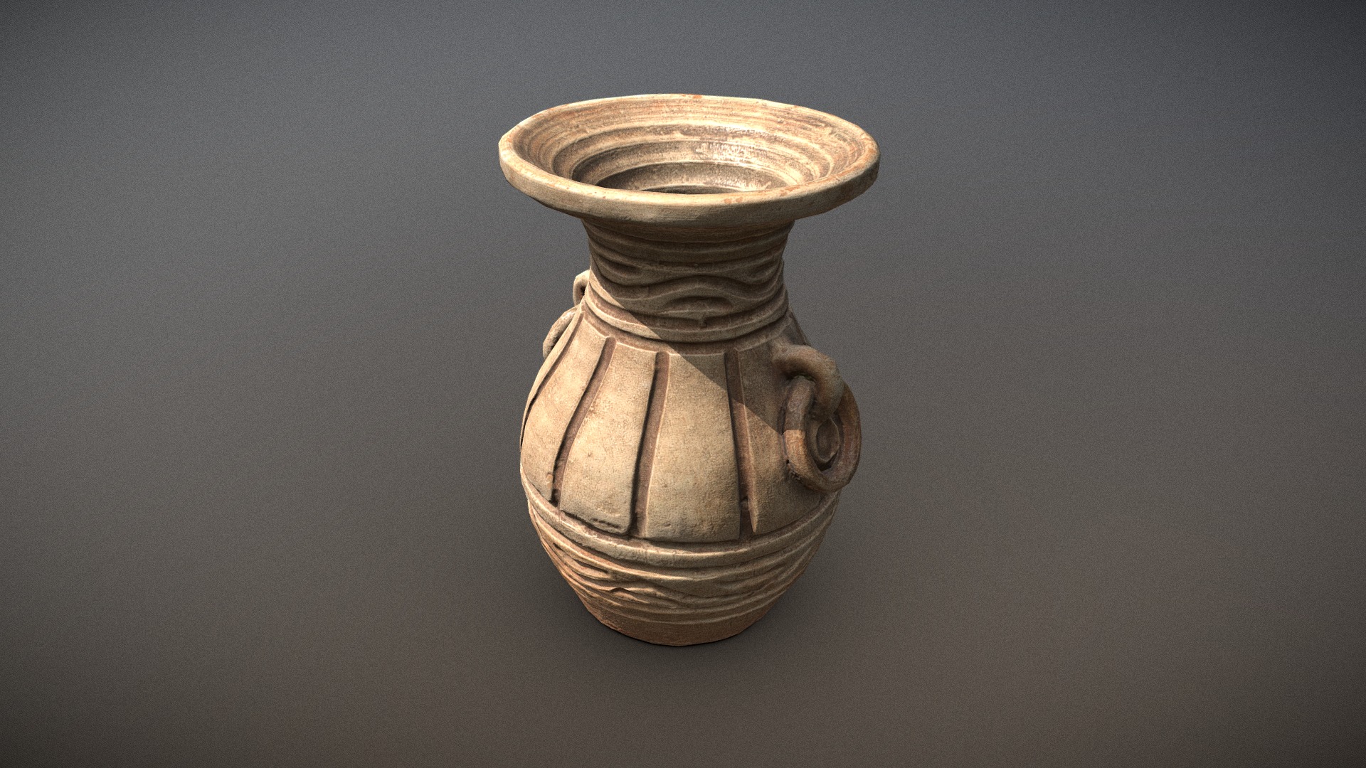 3D model Clay pot - This is a 3D model of the Clay pot. The 3D model is about a metal vase with a handle.