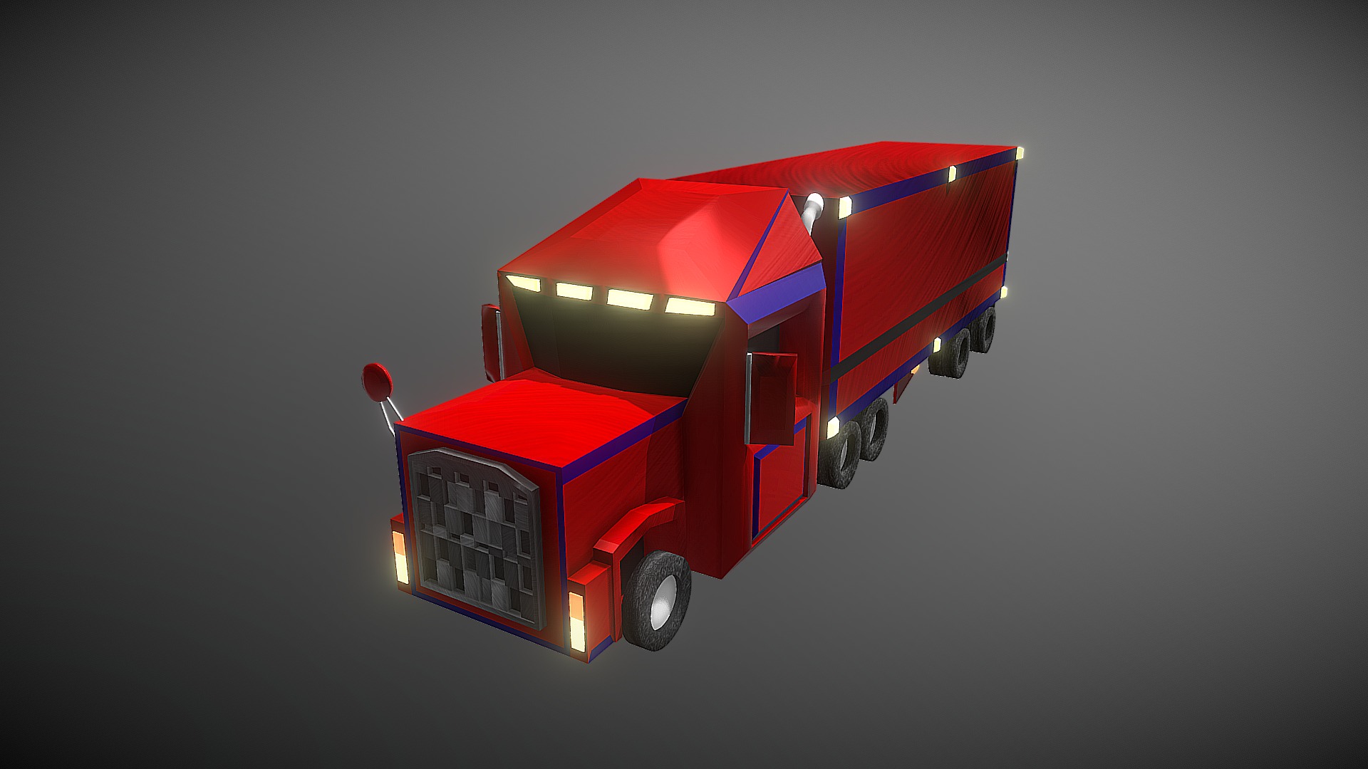 3D model Low Poly Tractor Trailer - This is a 3D model of the Low Poly Tractor Trailer. The 3D model is about a toy fire truck.
