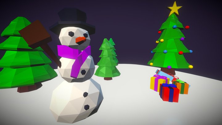 Low Polygon Christmas Scene 3D Model