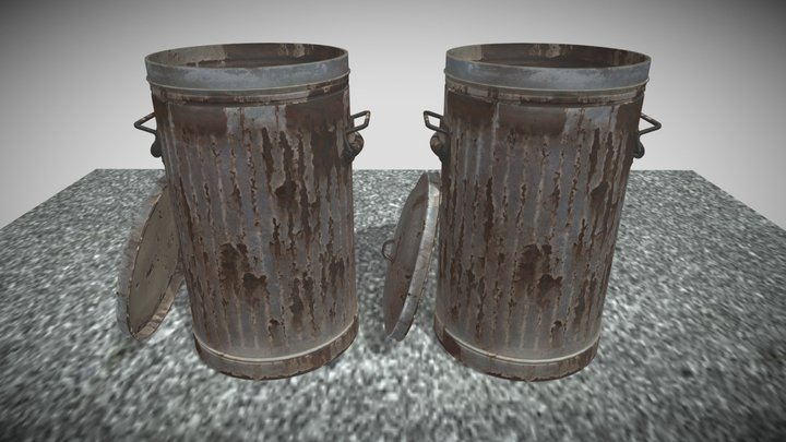 Metal Trash Bin Model,Texture,Light Look-depth