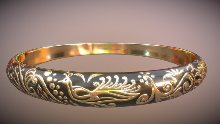 bangle bracelet golden ornaments fashon art 3D Model