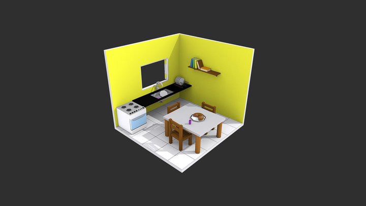 Low Poly Isometric Style Kitchen 3D Model